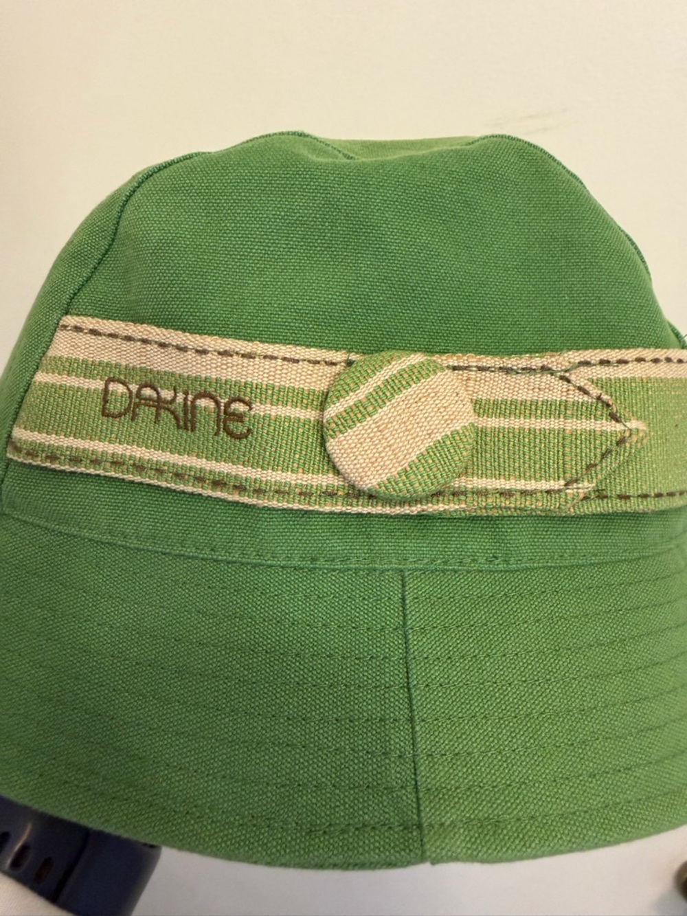 Dakine Green Canvas Bucket Hat with Cream-Striped Band